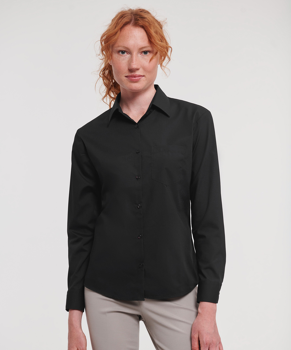 0R934F036_Model_03047 Women's long sleeve polycotton easycare poplin shirt