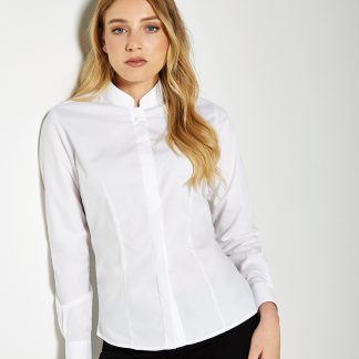 Women's mandarin collar shirt long-sleeved (tailored fit)