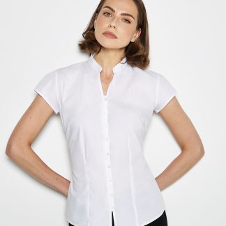 Women's continental blouse mandarin collar cap sleeve (tailored fit)