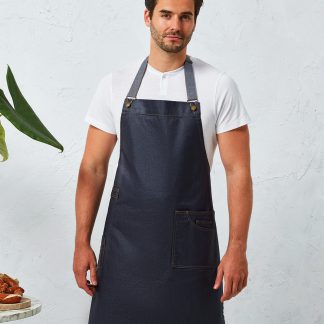 District waxed-look denim bib apron