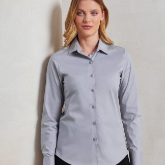 Women's stretch fit cotton poplin long sleeve blouse