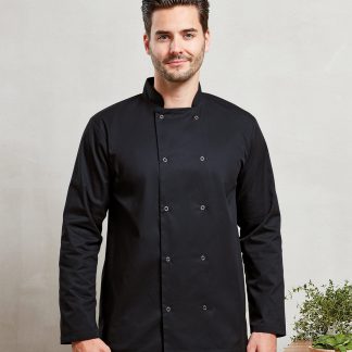 Studded front long sleeve chef's jacket