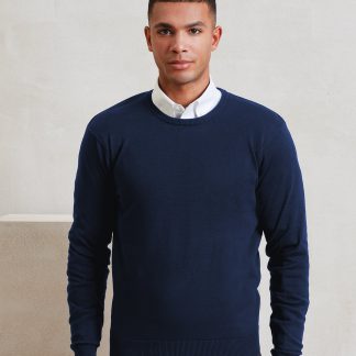 Crew neck cotton-rich knitted sweater