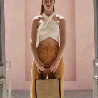 Natural starched jute midi tote